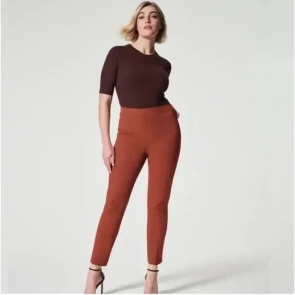 Spanx On The Go Ankle Slim Straight Trousers Pants L Bronze Glow Brown